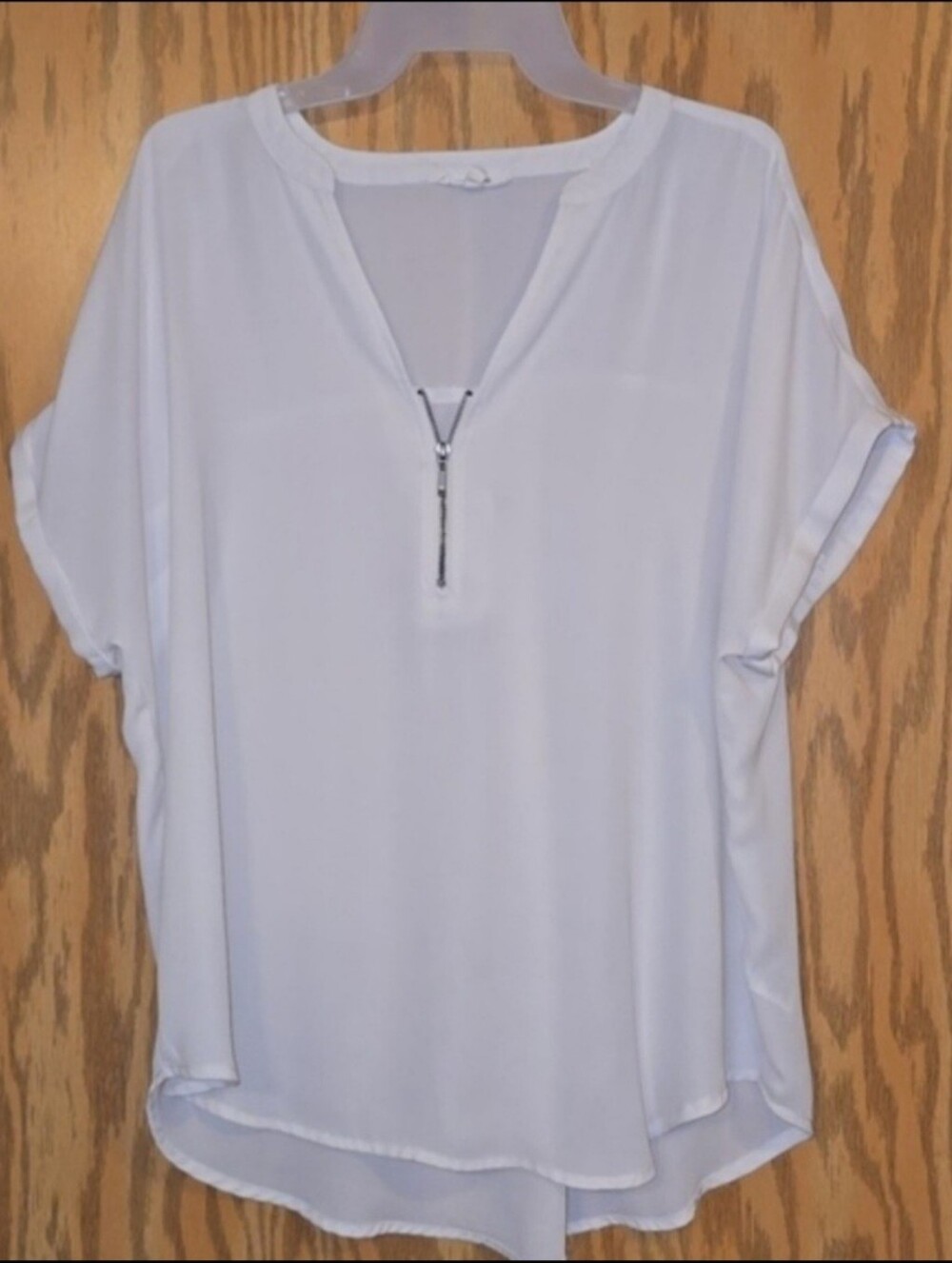 White Zip-Front Women's Blouse